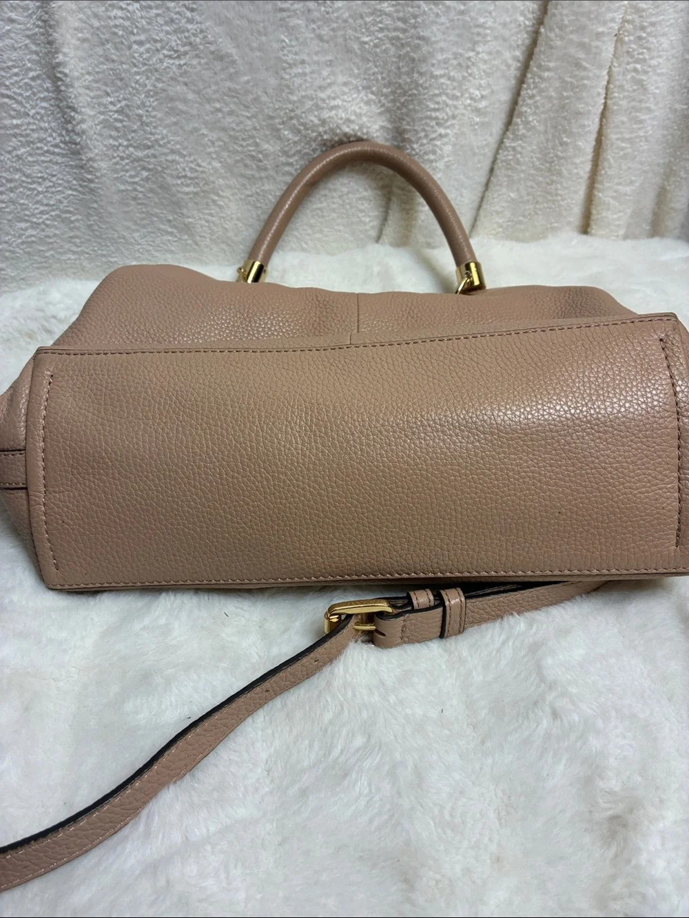 Vince Camuto Pebbled Leather Satchel in Dusty Taupe with Tassel